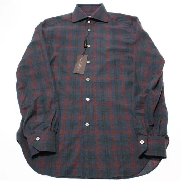 Kiton NWOT Dress Shirt Size 15 / 38 In Blue, Red, & Green Check 100% Cotton - Picture 3 of 12